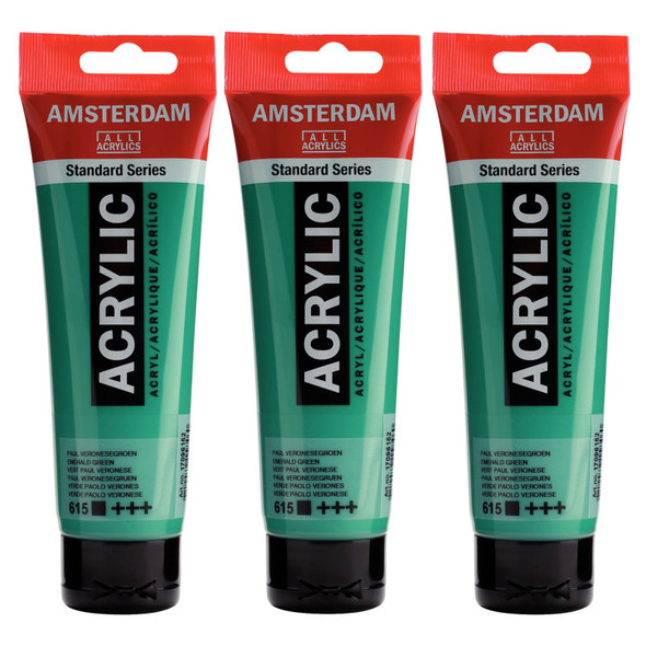 Standard Acrylic Paint, 120ml, Emerald Green 615, Pack of 3