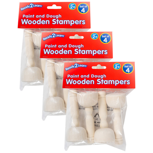 Wooden Dough Stampers, 4 Per Set, 3 Sets