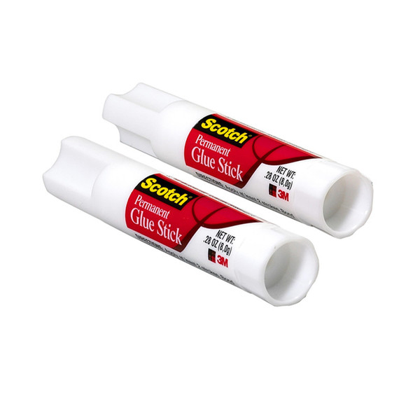 Permanent Glue Stick, White, .28 oz, Pack of 2