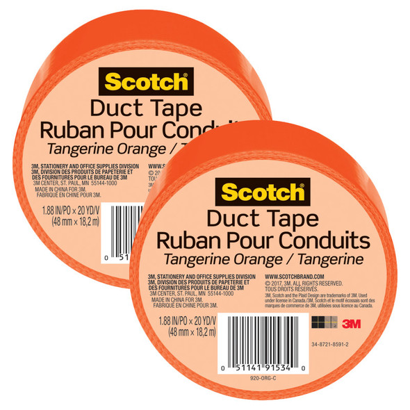 Duct Tape for Artists, 1.88 in x 20 yd (48 mm x 18.2 m), Tangerine Orange, Pack of 2