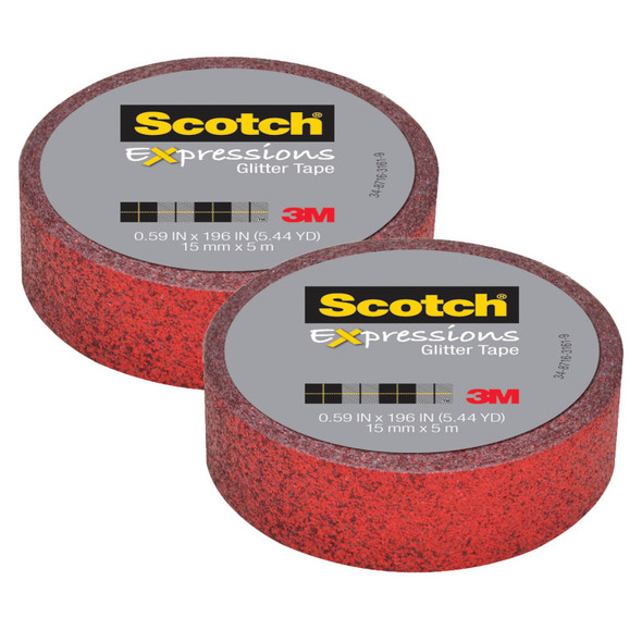 Expressions Glitter Tape, .59" x 196", Red Glitter, Pack of 2