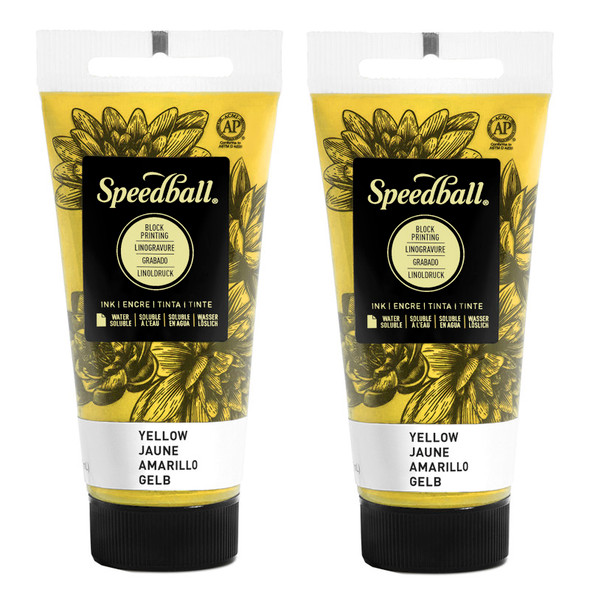 Water-Soluble Block Printing Ink, 1.25 oz, Yellow, Pack of 2