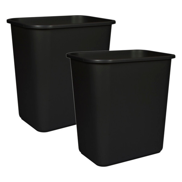 7 Gallon Waste Basket, Black, Pack of 2
