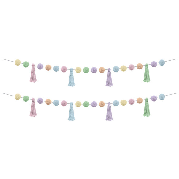Pastel Pop Pom-Poms and Tassels Garland, 60", Pack of 2