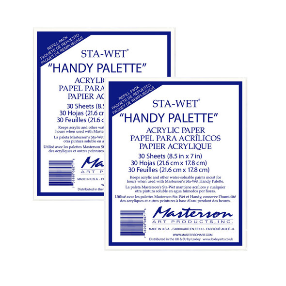Sta-Wet® Handy Palette Acrylic Paper Refills, White, 8.5x7 in, 30 Sheets Per Pack, 2 Packs