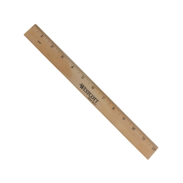 Wood Ruler, Metric and 1/16 in Scale With Single Metal Edge, 12 in Long