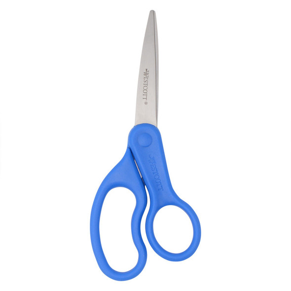 Stainless Steel Scissors, Straight Handle, Blue, 7 in