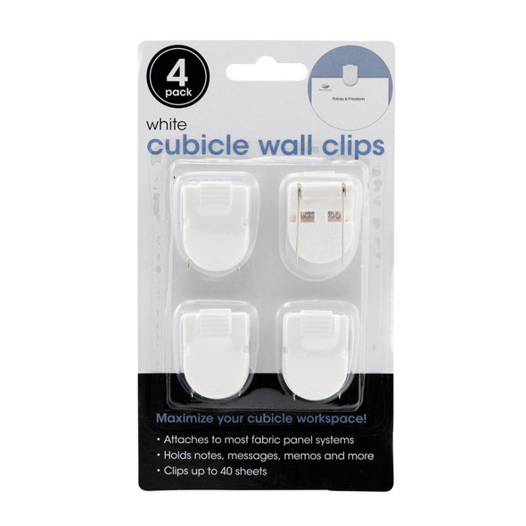Wall Clips For Fabric Panels, White, 40 Sheet Capacity, Pack of 4