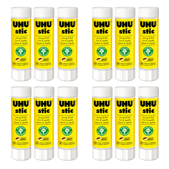 UHU Stic Permanent Glue Stick, Clear, 40 g, Pack of 12