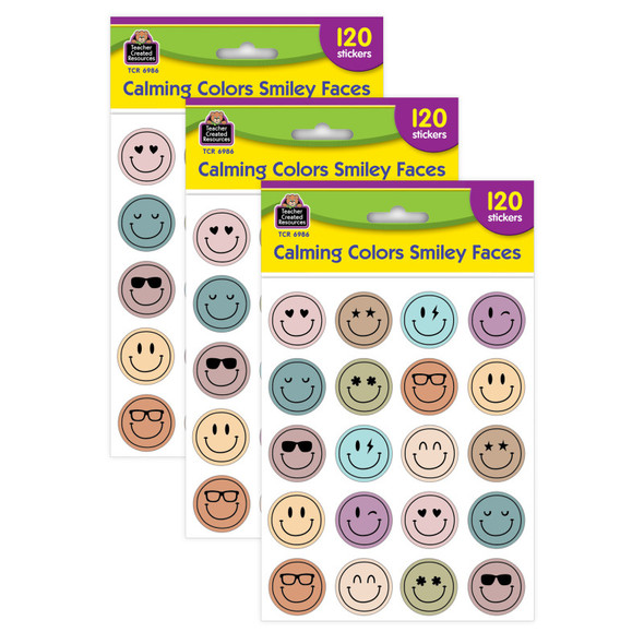Calming Colors Smiley Faces Stickers, 120 Per Pack, 3 Packs