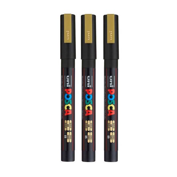 PC-3M Paint Marker, Fine Bullet Tip (0.9-1.3 mm), Gold, Pack of 3