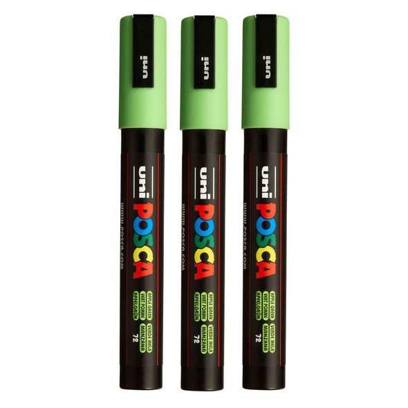 PC-5M Paint Markers, Medium Bullet Tip (1.8-2.5 mm), Apple Green, Pack of 3