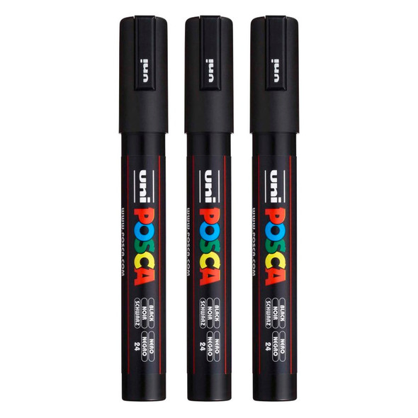 PC-5M Paint Markers, Medium Bullet Tip (1.8-2.5 mm), Black, Pack of 3