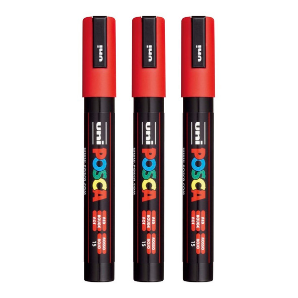PC-5M Paint Markers, Medium Bullet Tip (1.8-2.5 mm), Red, Pack of 3