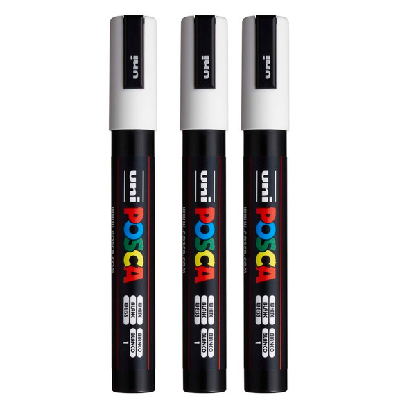 PC-5M Paint Markers, Medium Bullet Tip (1.8-2.5 mm), White, Pack of 3