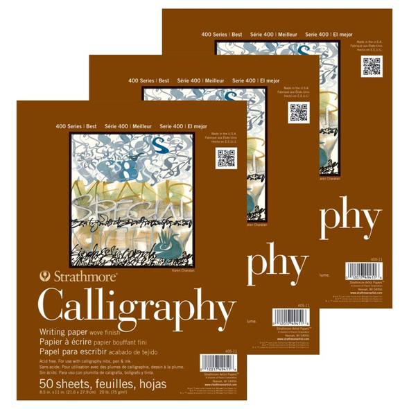 400 Series Calligraphy Paper Pad, Tape Binding, 50 Sheet, 8.5x11 inch, 1 Count, Pack of 3