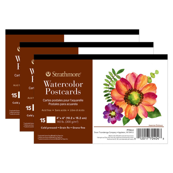 400 Series Watercolor Paper Postcards, 4x6 inch, 15 Per Pack, 3 Packs