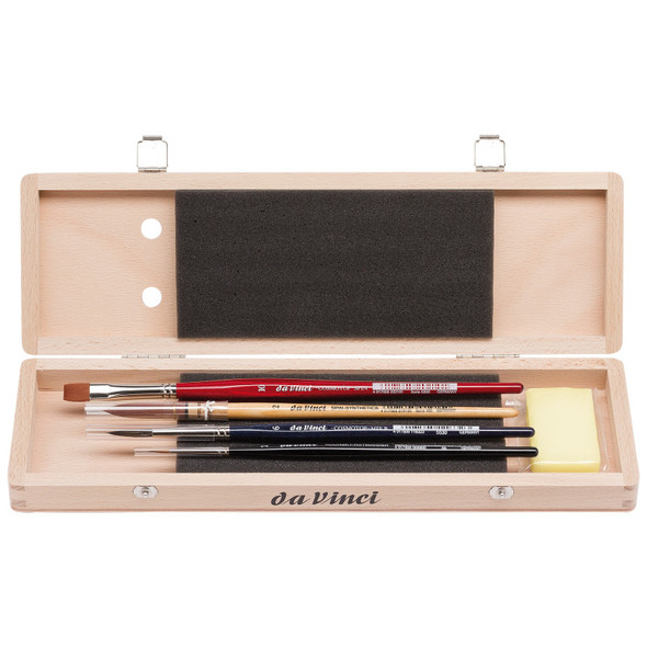 Watercolor Brush Set, Watercolor, Assorted, 4 Brush Set in Wooden Box with Soap