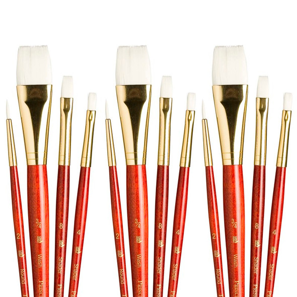 RealValue Brush Set, White Taklon Bristles, Short Handle Mixed Media Paintbrush, Red, 4 Per Set, 3 Sets
