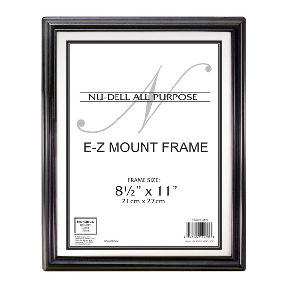 EZ Mount Document Frame, Black Plastic, 8.5x11 in