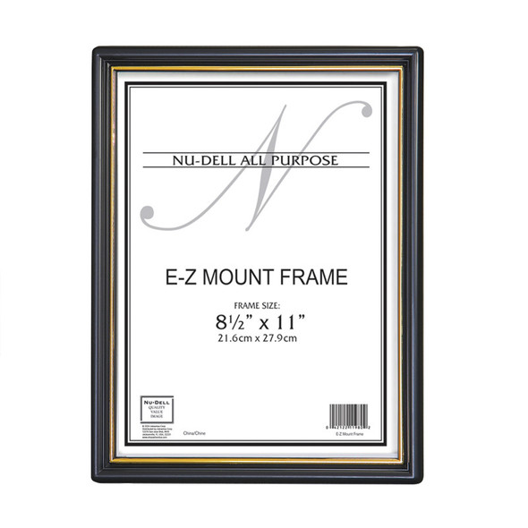 EZ Mount Document Frame, Black & Gold Plastic, 8.5x11 in