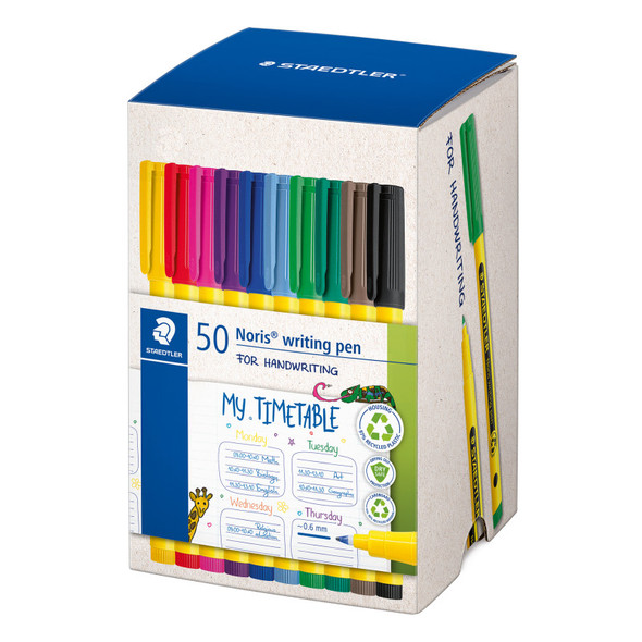 Noris® Writing Pens, 10 Colors, Box of 50