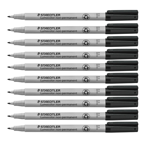 Lumocolor Non-Permanent, Wet Erase, Fine 0.6 mm, Black, Pack of 10