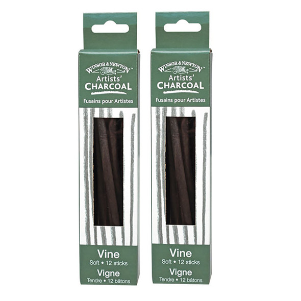 Artists' Vine Charcoal Soft, 12 Sticks Per Box, 2 Boxes