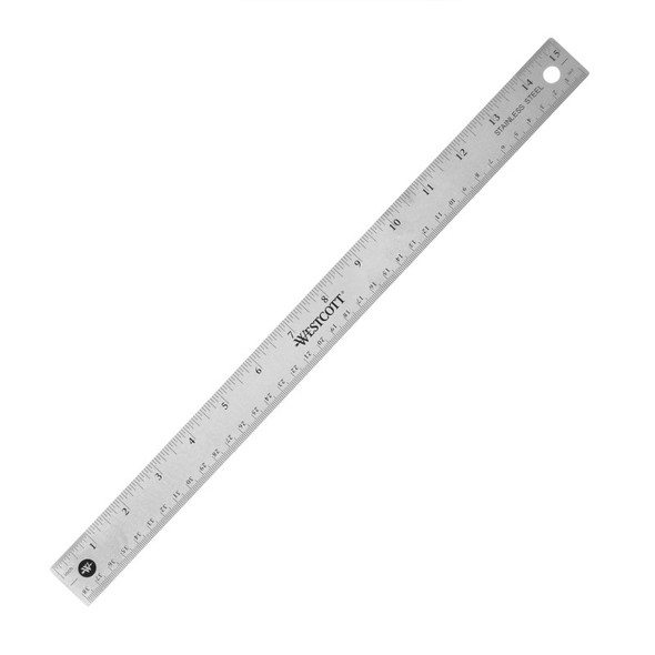 Stainless Steel Office Ruler With Non Slip Cork Base, Standard/Metric, 15 in Long