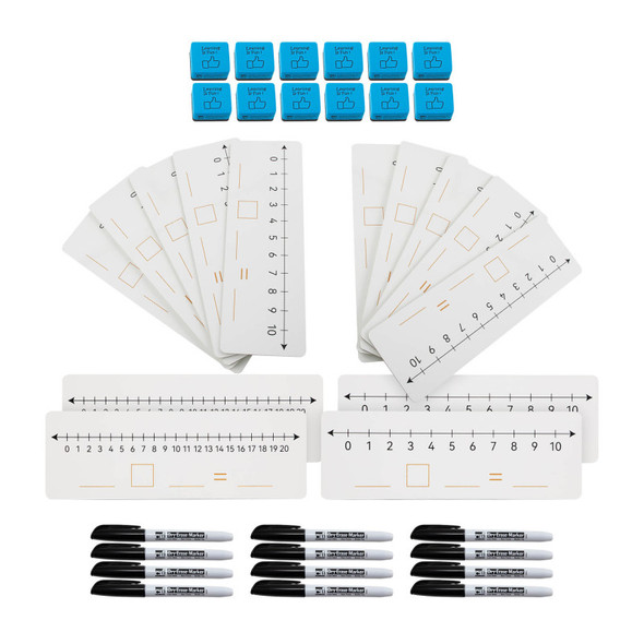 Class Pack Dry Erase Double-Sided Number Lines with Markers and Erasers, 12 Sets