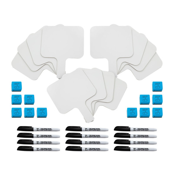 Class Pack Dry Erase Paddles with Markers and Erasers, One-Sided Plain, 12 Sets