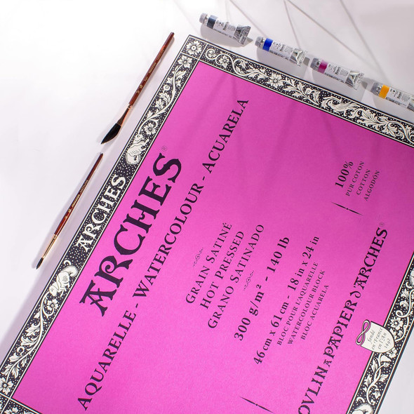 Aquarelle Watercolor Paper Block, Hot Press, Natural White, 140 lb (300 gsm), 20 Sheet, 18x24 in, 1 Count