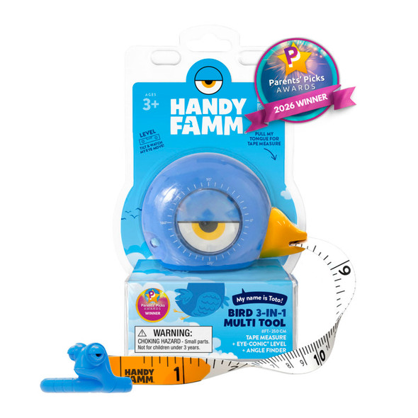 Toto the Bird™ 3-in-1 Kids Blue Tape Measure – 8 ft Measuring Tool with Level & Angle Finder, STEM Learning Tool for Kids Ages 3+