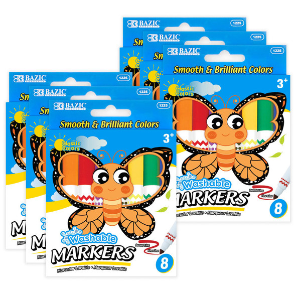 Jumbo Washable Markers, Broad Line, 8 Colors Per Pack, 6 Packs
