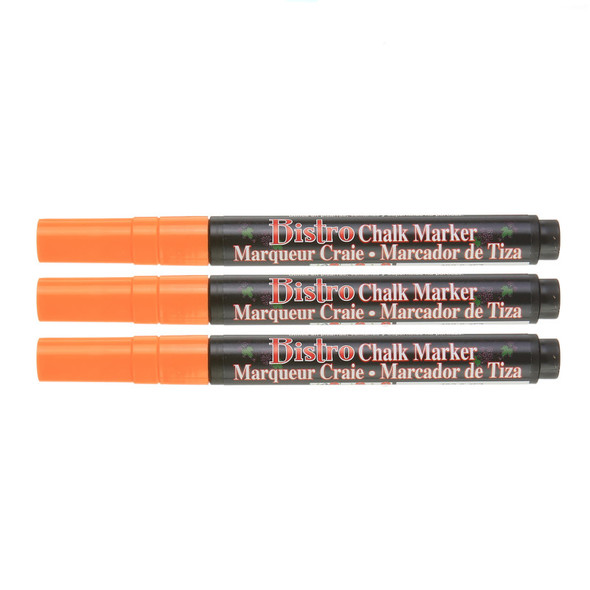 Bistro Chalk Marker, Fine Tip, 482-S, Fluorescent Orange, Set of 3