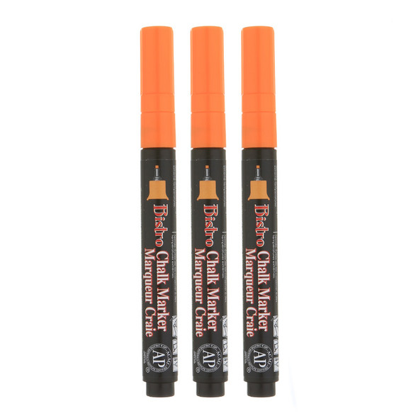 Bistro Chalk Marker, Extra Fine, 485F-S, Fluorescent Orange, Set of 3