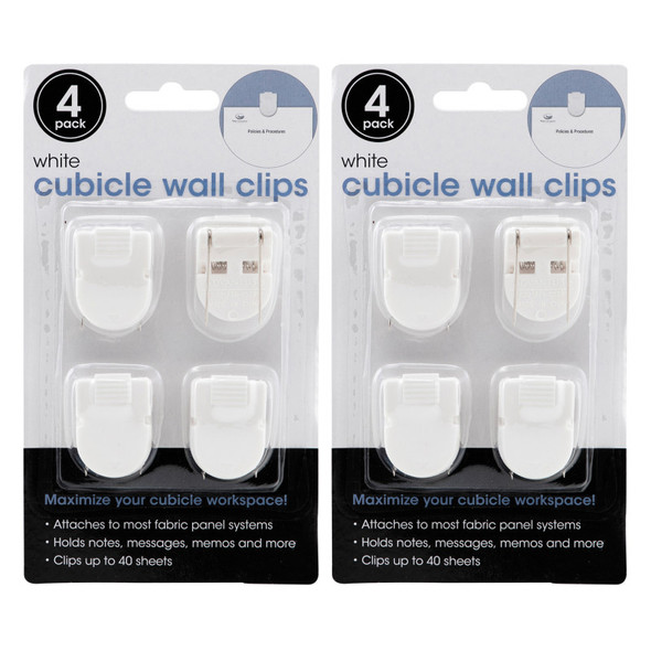 Wall Clips For Fabric Panels, White, 40 Sheet Capacity, 4 Per Pack, 2 Packs
