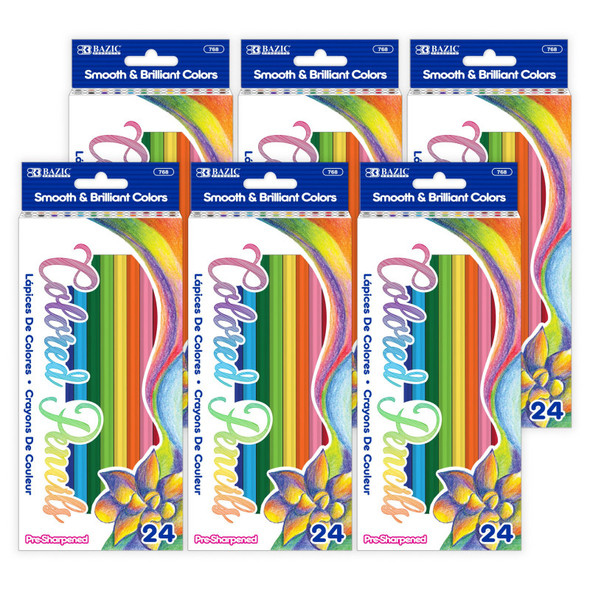 Colored Pencils, Assorted Colors, 24 Per Box, 6 Boxes
