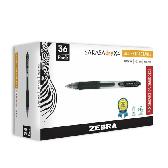 Retractable Gel Pens, 0.7mm Medium Point, Black Ink, Rapid Dry, Comfort Grip, 36 Count
