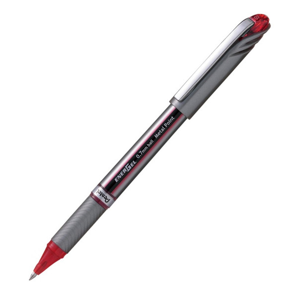 EnerGel NV Liquid Gel Pen, (0.7mm) Metal Tip, Medium Line Capped, Red Ink, 1DZ