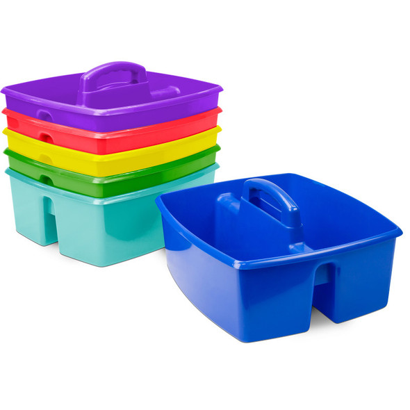 Large Supply Caddy, 2 Compartments, Assorted Colors, Portable Classroom Organizer, Set of 6