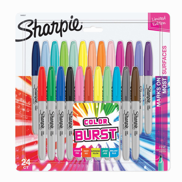 Permanent Markers, Fine Point, Assorted Bright Colors, Quick-Drying, 24 Count