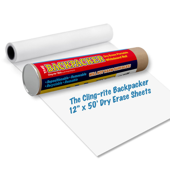 Backpacker Cling-rite® Roll, 12" x 18" Perforated Sheets, 30 Dry-Erase Sheets