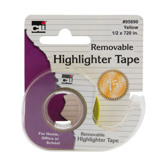 Removable Highlighter Tape, Yellow, 0.5x720 in