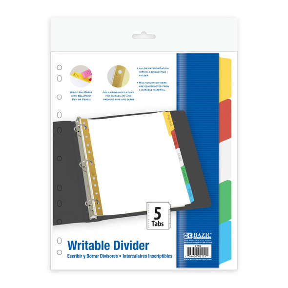 Paper Dividers with Writable Color Tabs, 5-Tab Set, White