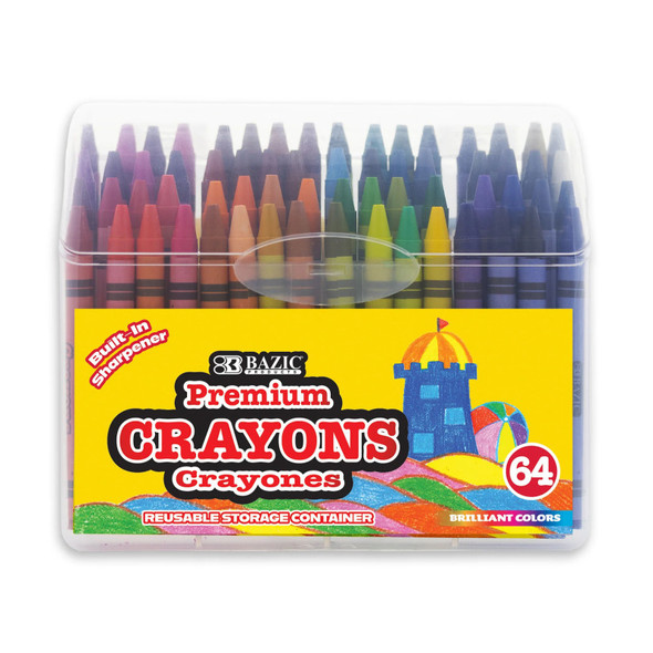 Premium Crayons with Sharpener, 64 Colors