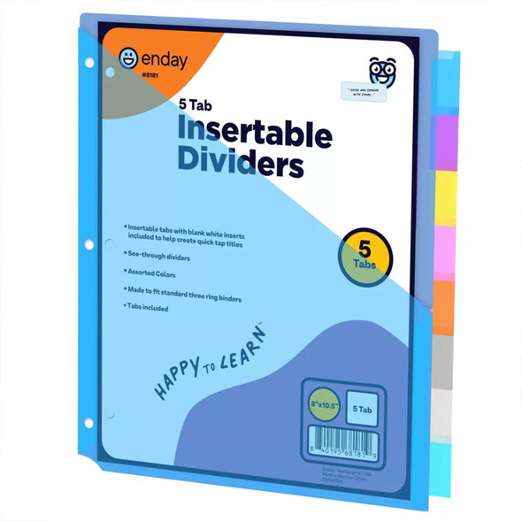 Pocket Binder Dividers with 5 Insertable Color Tabs