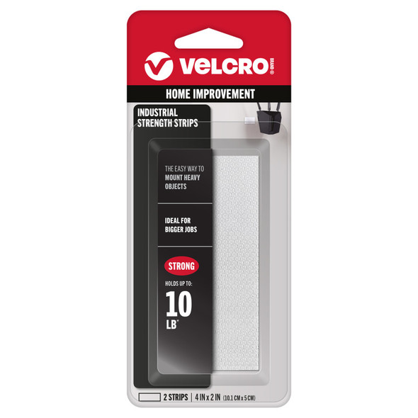 Industrial Strength Hook and Loop Strips, 4 in x 2 in, White, 2 Count