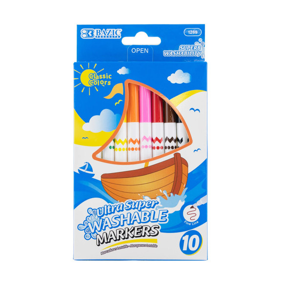 Fine Line Super Washable Markers, 10 Assorted Colors