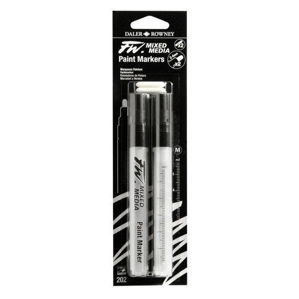 FW Empty Ink Markers with Nibs, Medium Round Tip, 2-4 mm, 2 Count